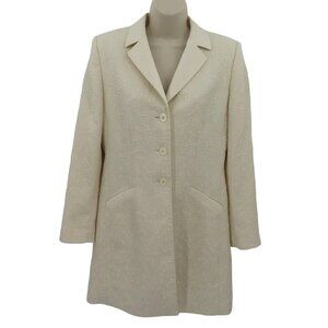Le Suit Women 6 Ivory Cream Damask Scroll Long Collared Suit Jacket Formal Coat